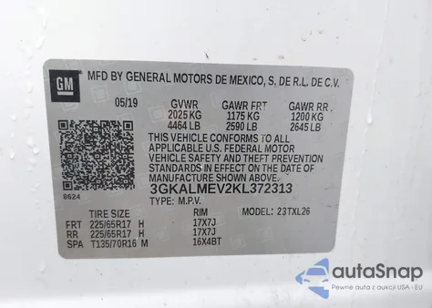 2019 GMC Terrain Sle z USA, uszkodzony, nr VIN 3GKALMEV2KL372313